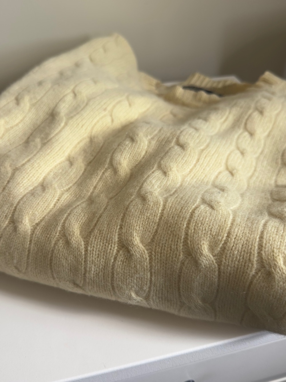 Ralph Lauren 100% Cashmere Cable Knit Crewneck Sweater in Butter Yellow